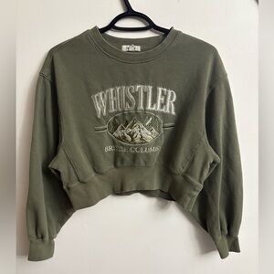 Garage Whistler British Columbia Olive Cropped Sweatshirt small